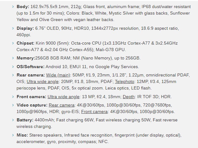 thông số kỹ thuật Huawei Mate 40 Pro, cấu hình Huawei Mate 40 Pro
