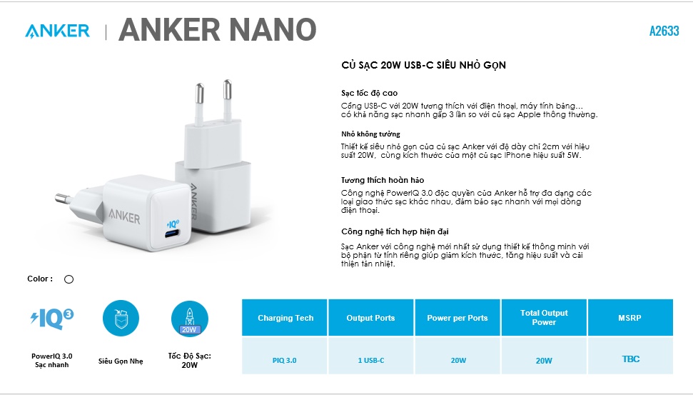 Aker, Củ sạc Anker, Anker Powerport III Nano, iPhone 12