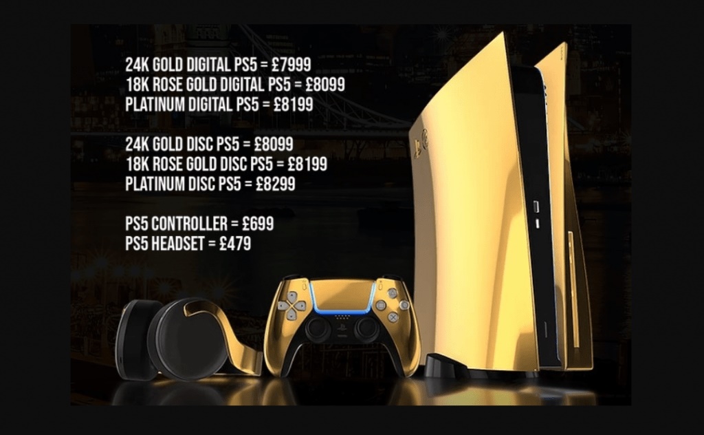 Sony PS5 tùy biến, Sony PS5 sang trọng, Sony PS5 vàng, Sony PS5 vàng hồng