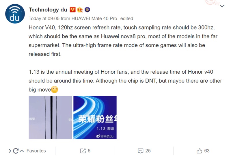 Điện thoại Honor, Huawei, Honor V40 series