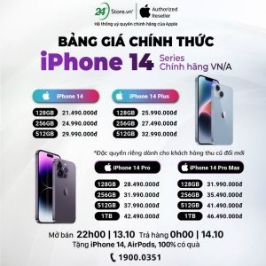 24hStore: Giá iPhone 14 chính hãng từ 21,49 triệu đồng